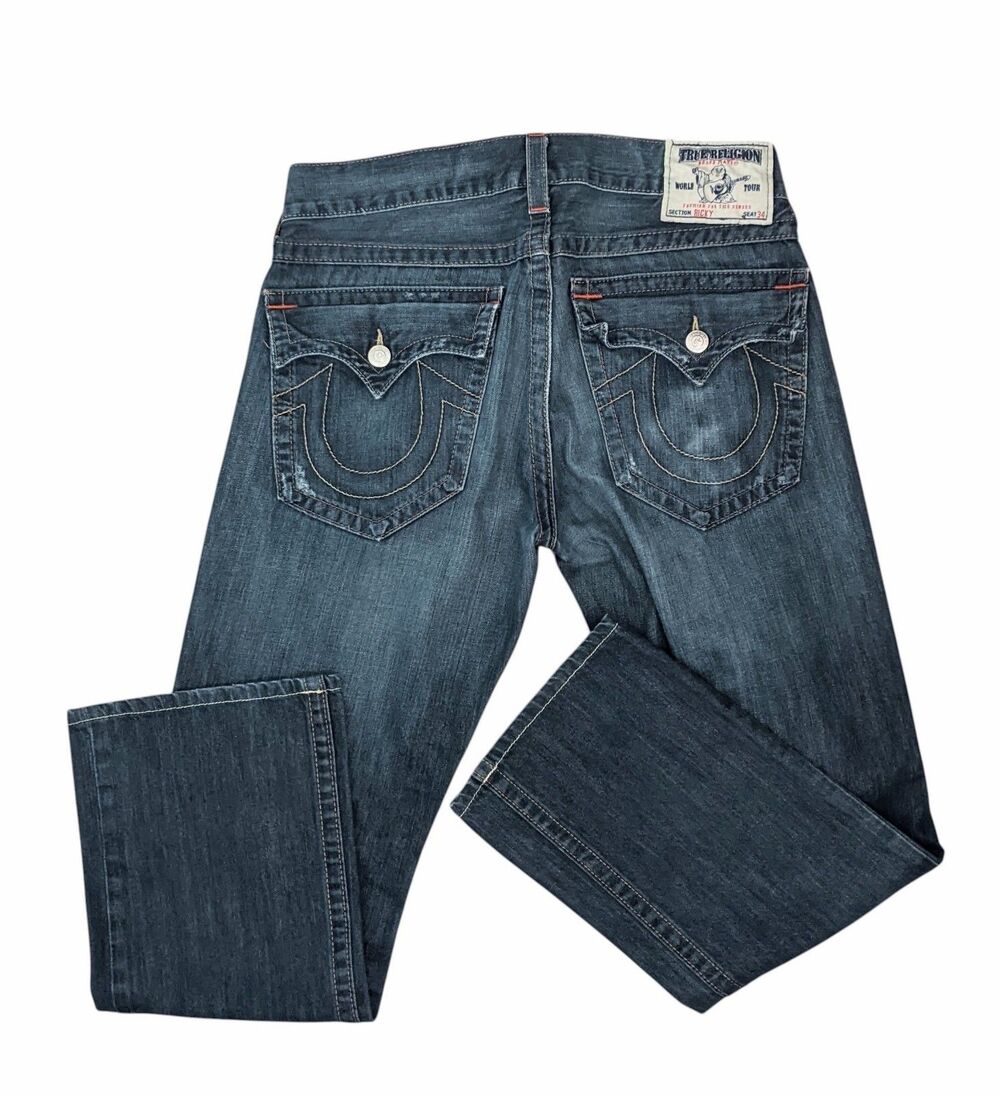 True Religion Jeans Ricky Distressed Wide Straight Big T Stitched 34 X 30